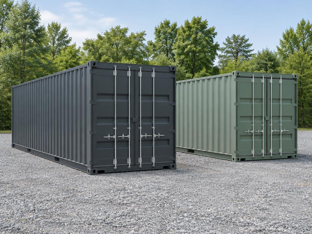 Charcoal and sage shipping containers